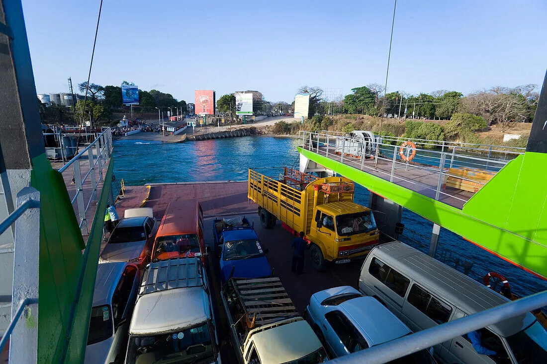 Vehicles crossing Likoni Ferry during a private transfer from Mombasa to Diani