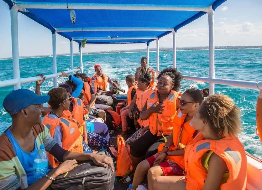 Boat safety equipment and life jackets for a Diani marine excursion