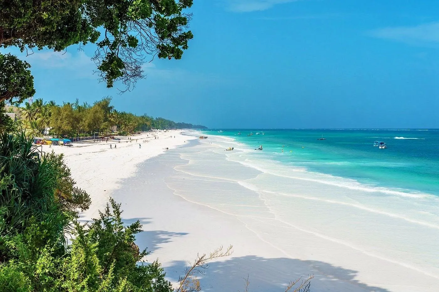 Calm turquoise Indian Ocean waters along Galu Beach in Diani Kenya