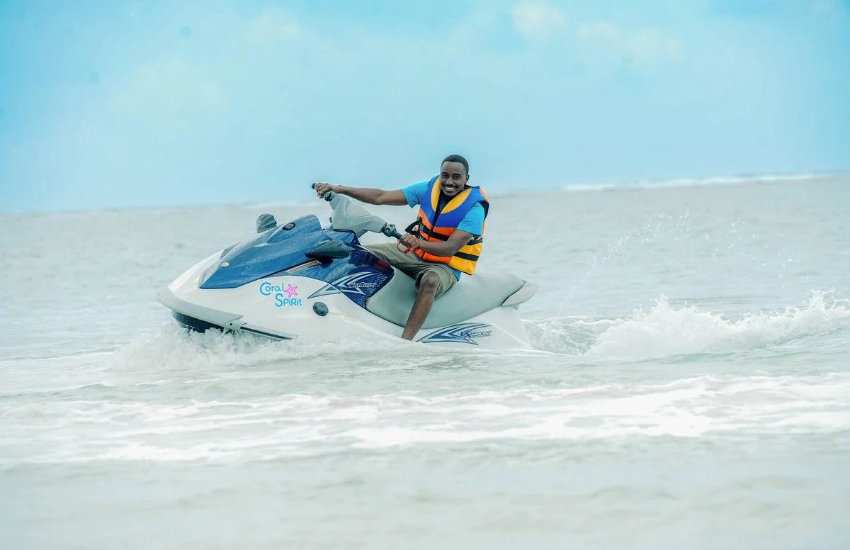 Jet ski rider enjoying the Indian Ocean at Galu Beach in Diani Kenya